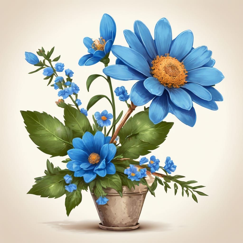 Blue Botanical Beauty in a Floral Bouquet