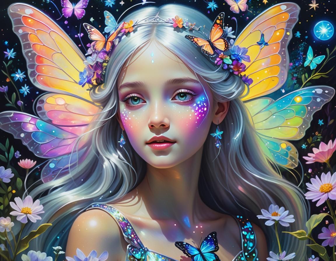 Dreamlike Princess in a Vibrant, Neon Garden