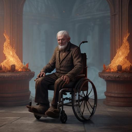 Mystical Elder with Fiery Hands Illuminates a Fantastical Re...