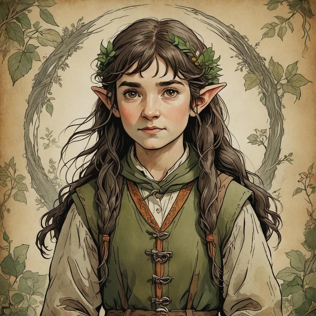 A Portrayal of a Female Hobbit in a Whimsical Craft Setting