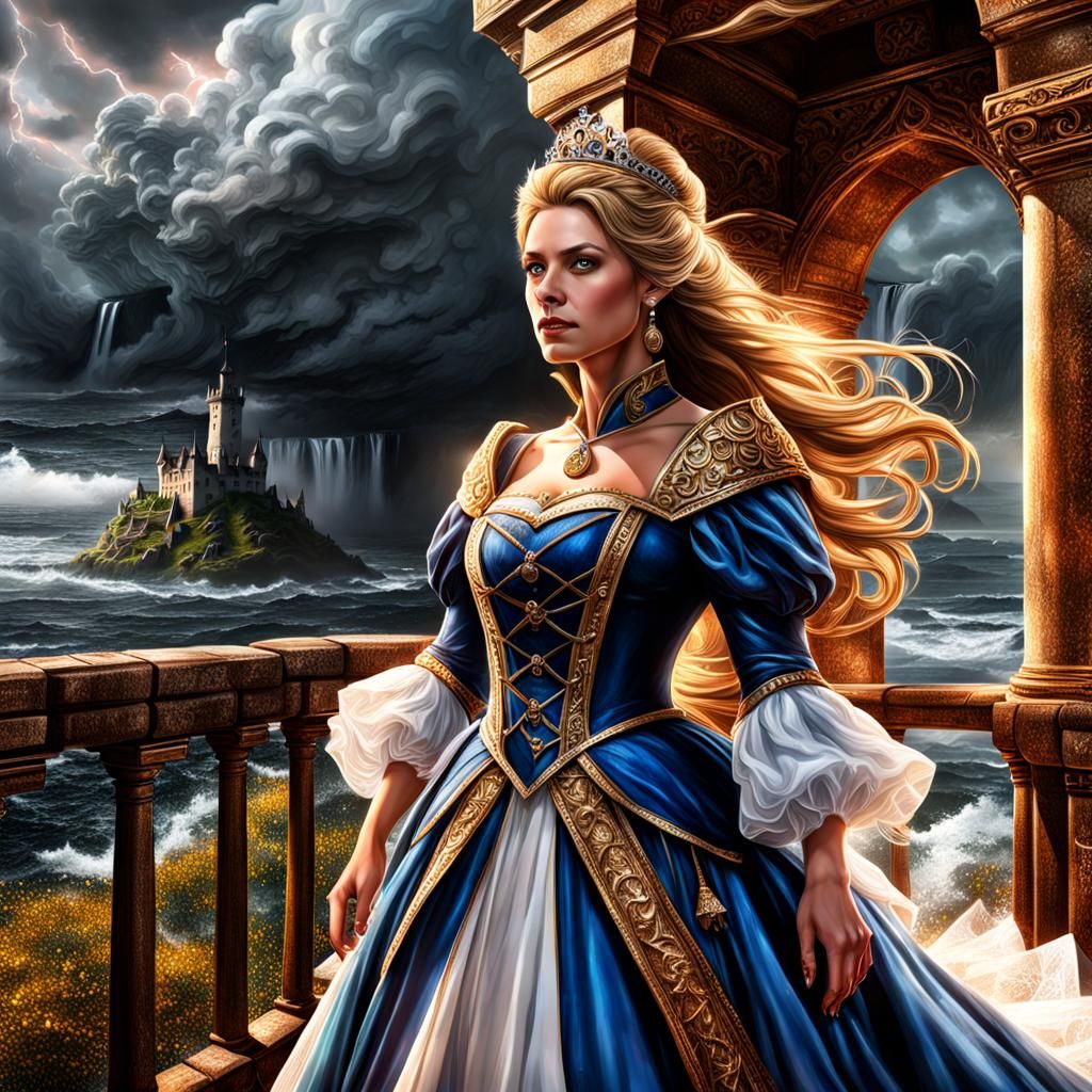 Stormy Princess Watches from the Watchtower in Hyperdetailed...