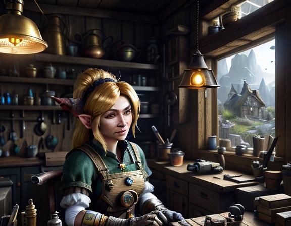 Epic Fantasy Gnome Craftsman in a Warm Workshop Glow