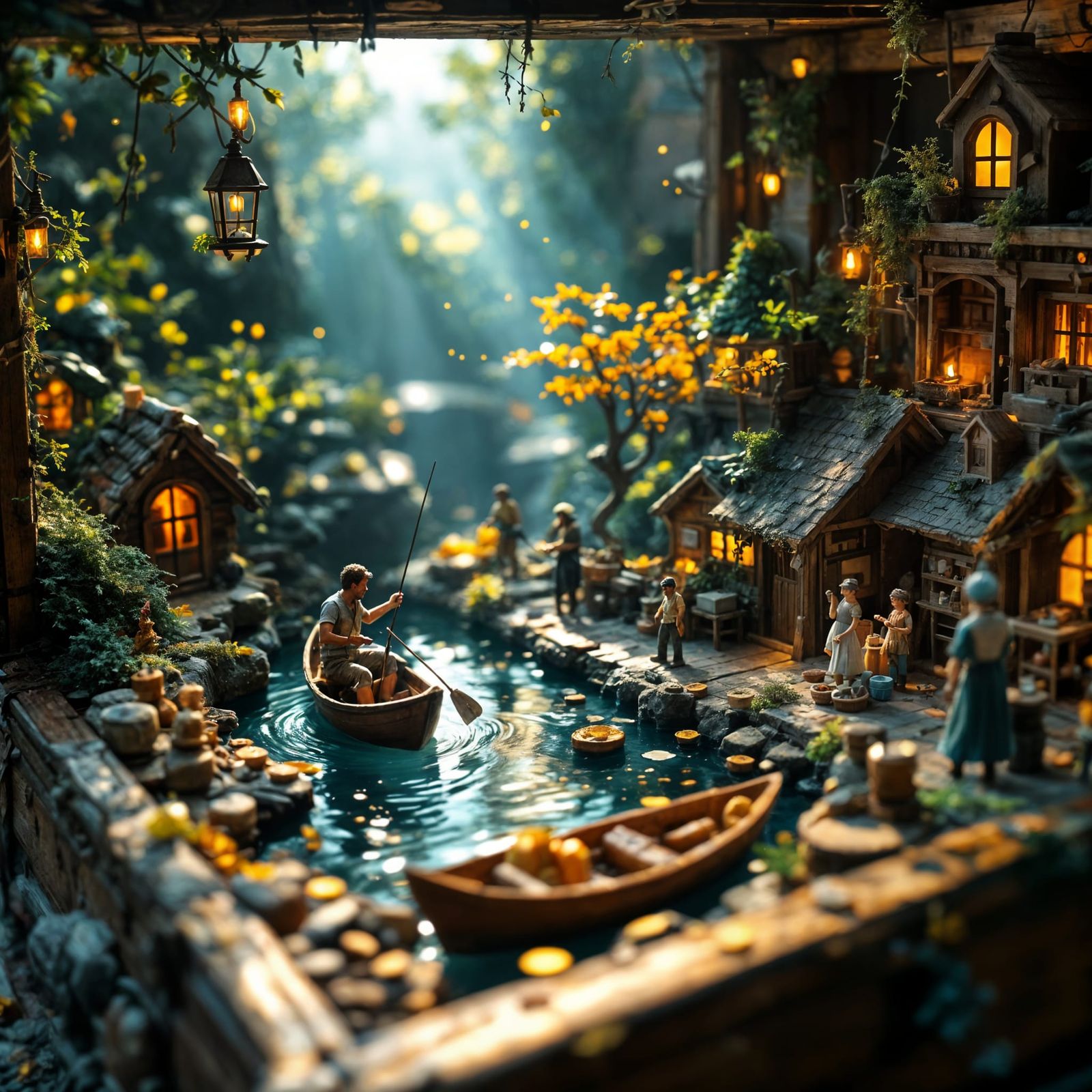 Miniature Village Inside Treasure Chest
