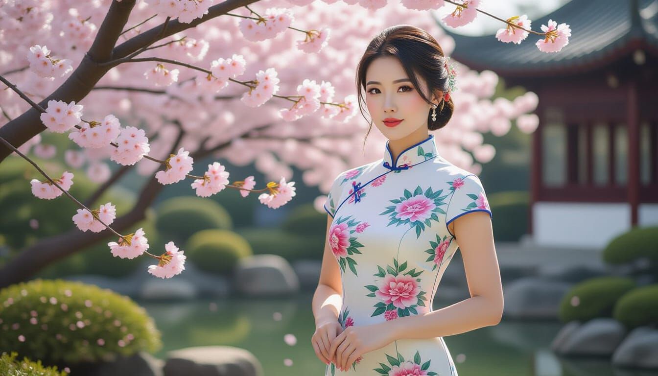 Beautiful Chinese Woman in Cheongsam Dress
