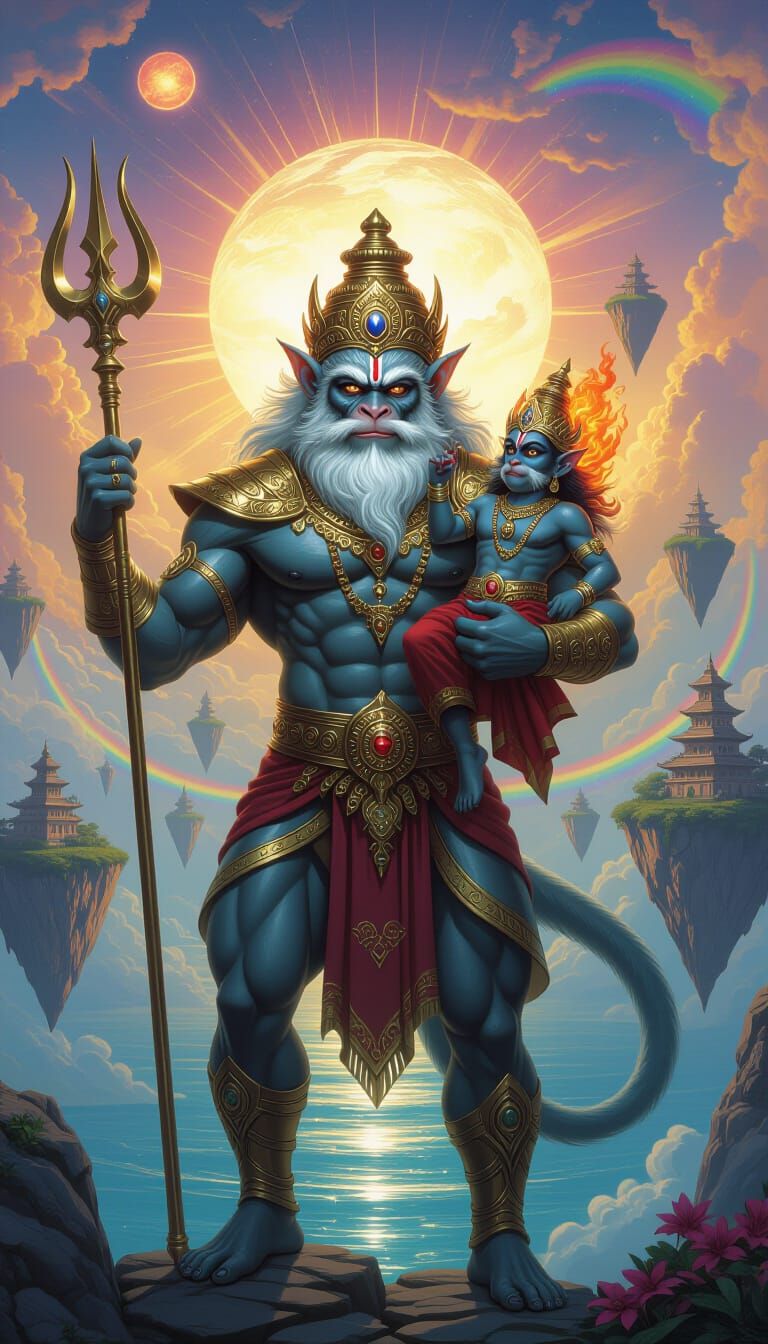 Muscular Monkey King Vali Holds Ravana in Fantasy Realm
