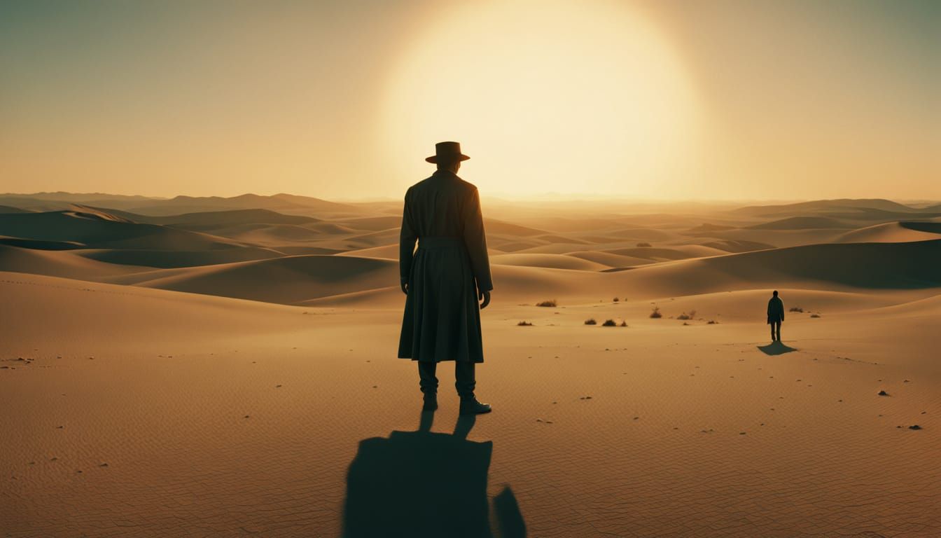 Desert Silhouette in Film Noir Style
