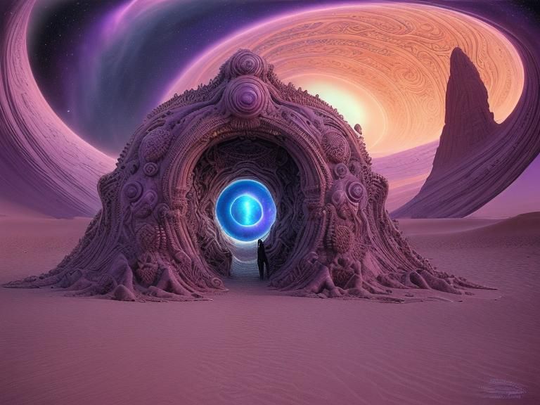 Surreal Cosmic Portal Above an Alien Desert Oasis in Moebius...