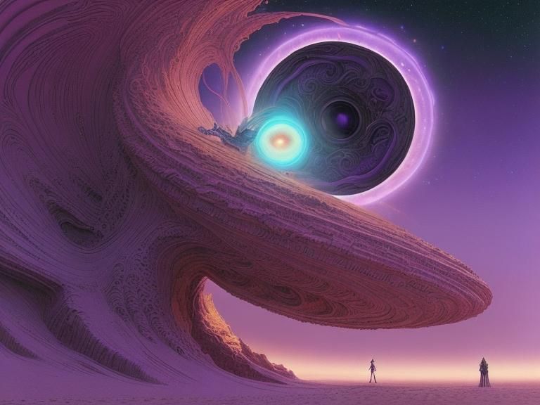 Cosmic Time Portal over Alien Desert: Moebius Style