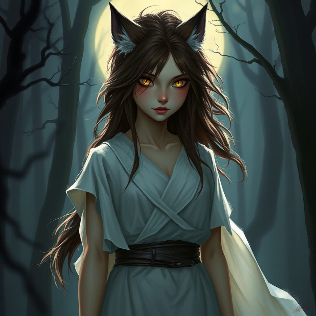 Wolf Goddess in Mystical Forest