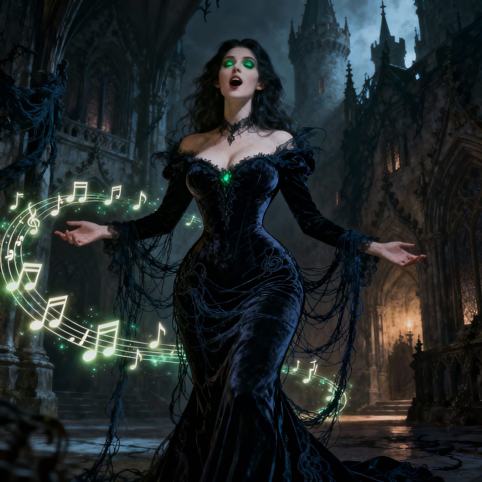 Alluring Witch Sings Lullaby in Gothic Castle