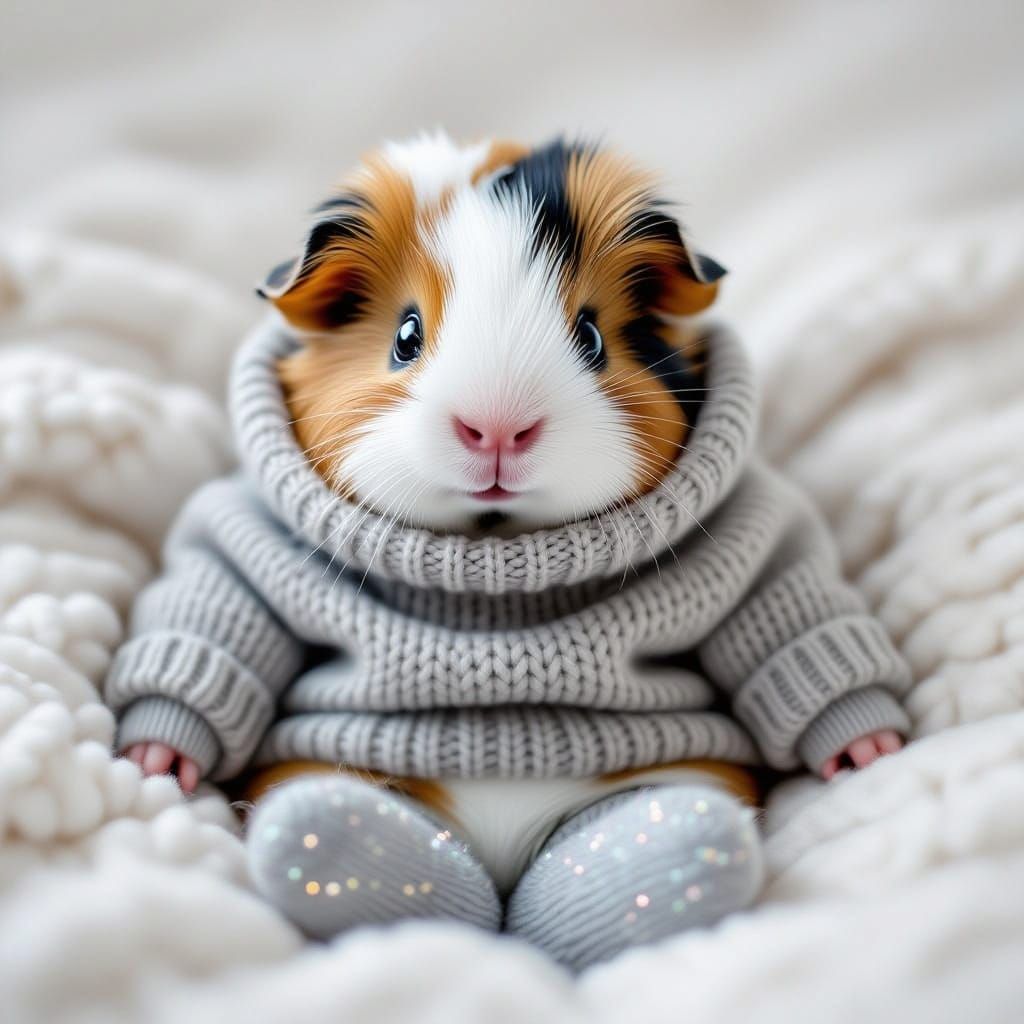 Adorable Baby Guinea Pig in Cosy Jumper and Socks