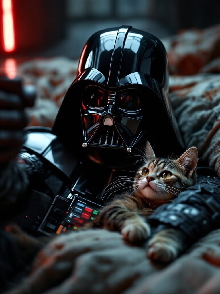 Darth Vader Poses with His Feline Friend