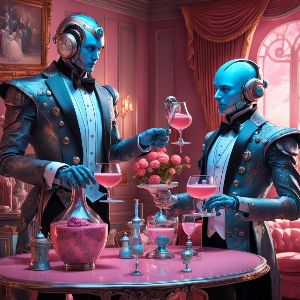 Handsome Butler Robots making Magical Drinks at Ladies Party