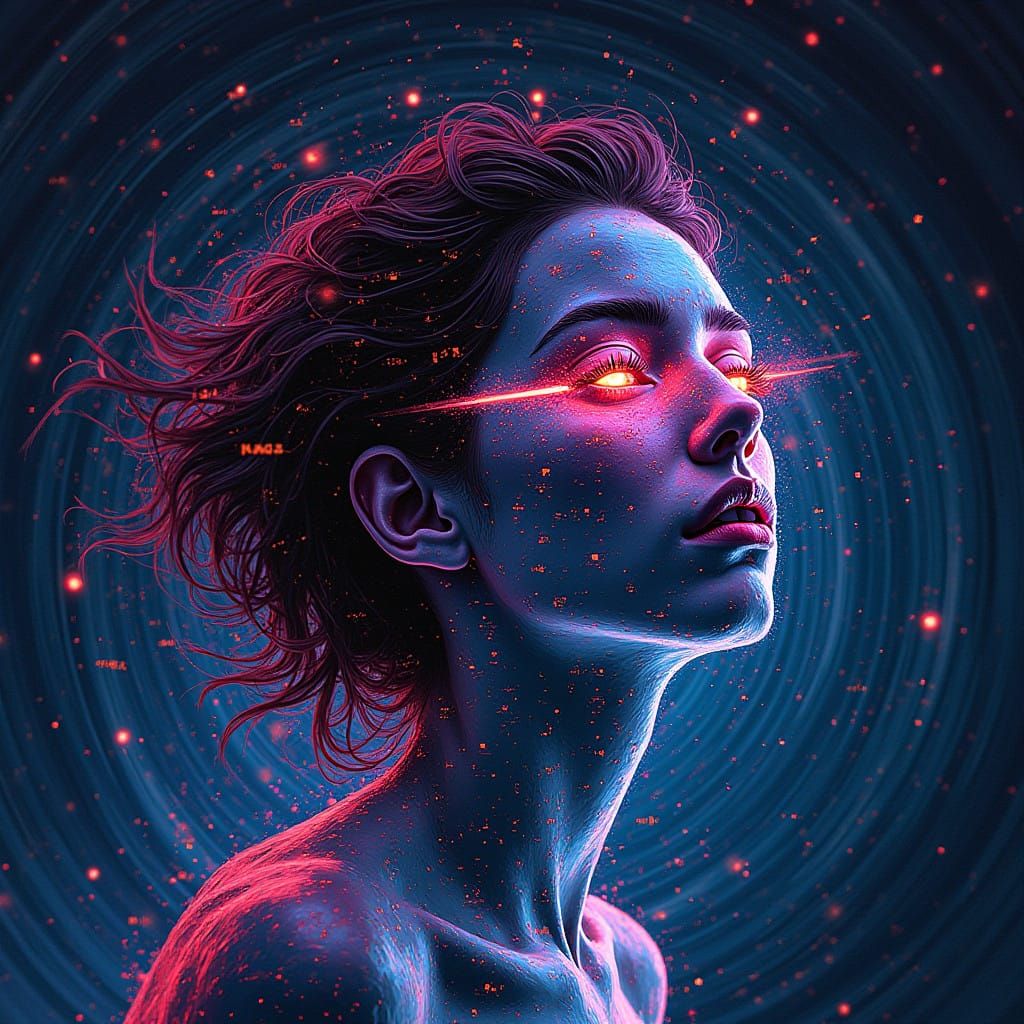 Cyberpunk Woman in Glitchcore Art