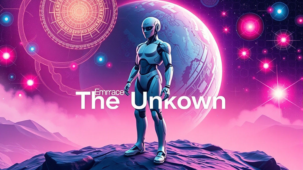 Futuristic Robot on Alien Planet with Neon Stars