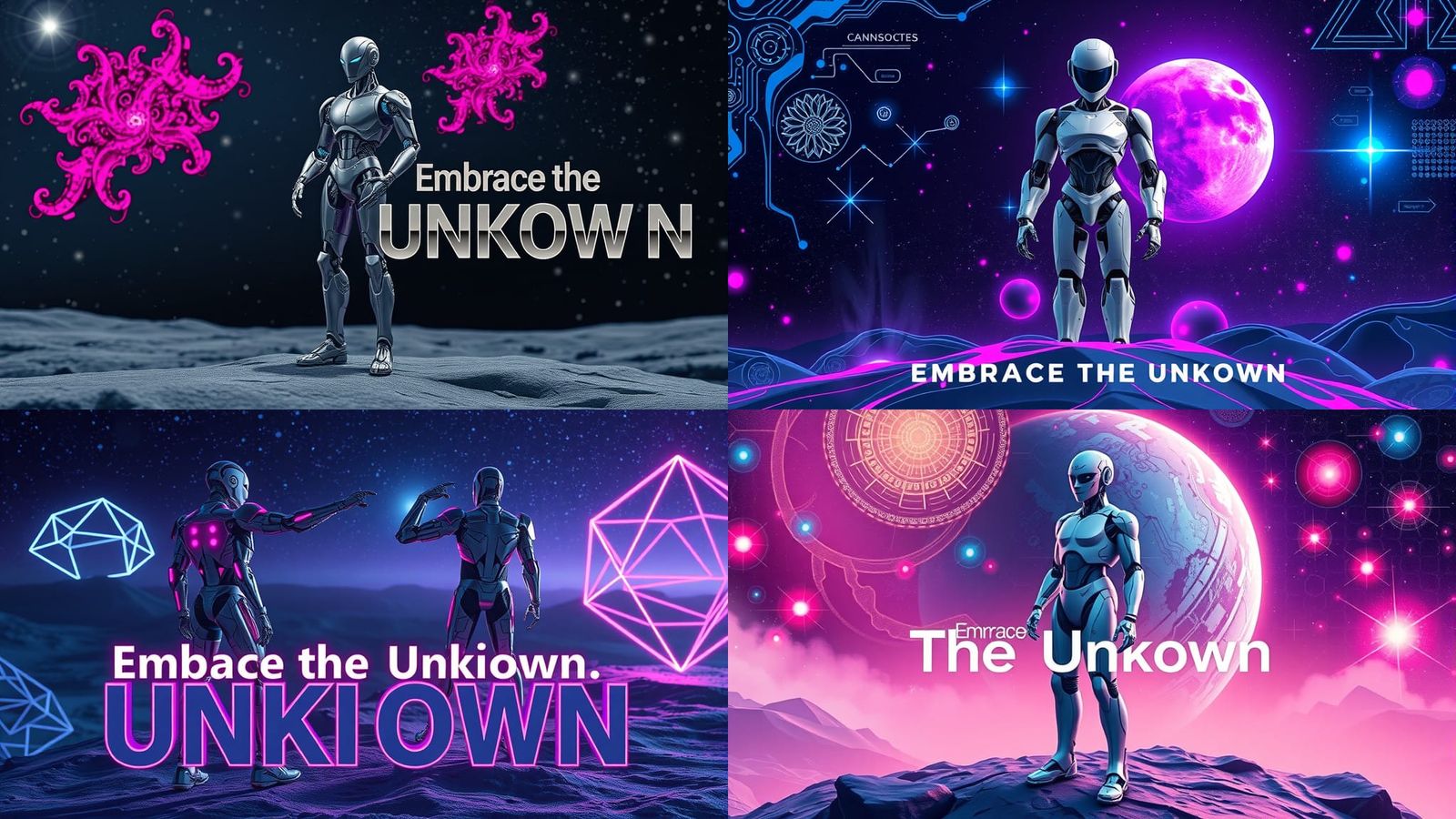 Futuristic Robot on Distant Planet in Electric Blue and Pink