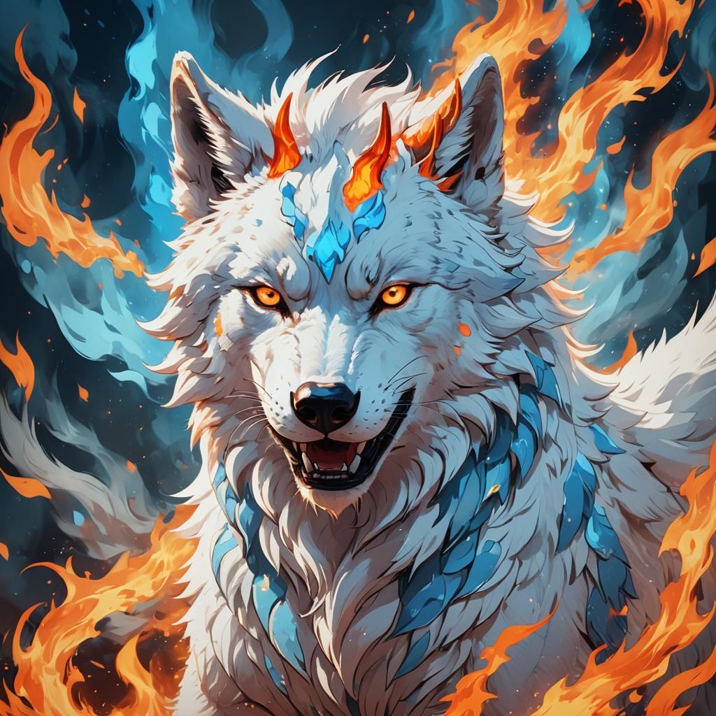 Vibrant Anime Wolf Goddess With Devil Horns