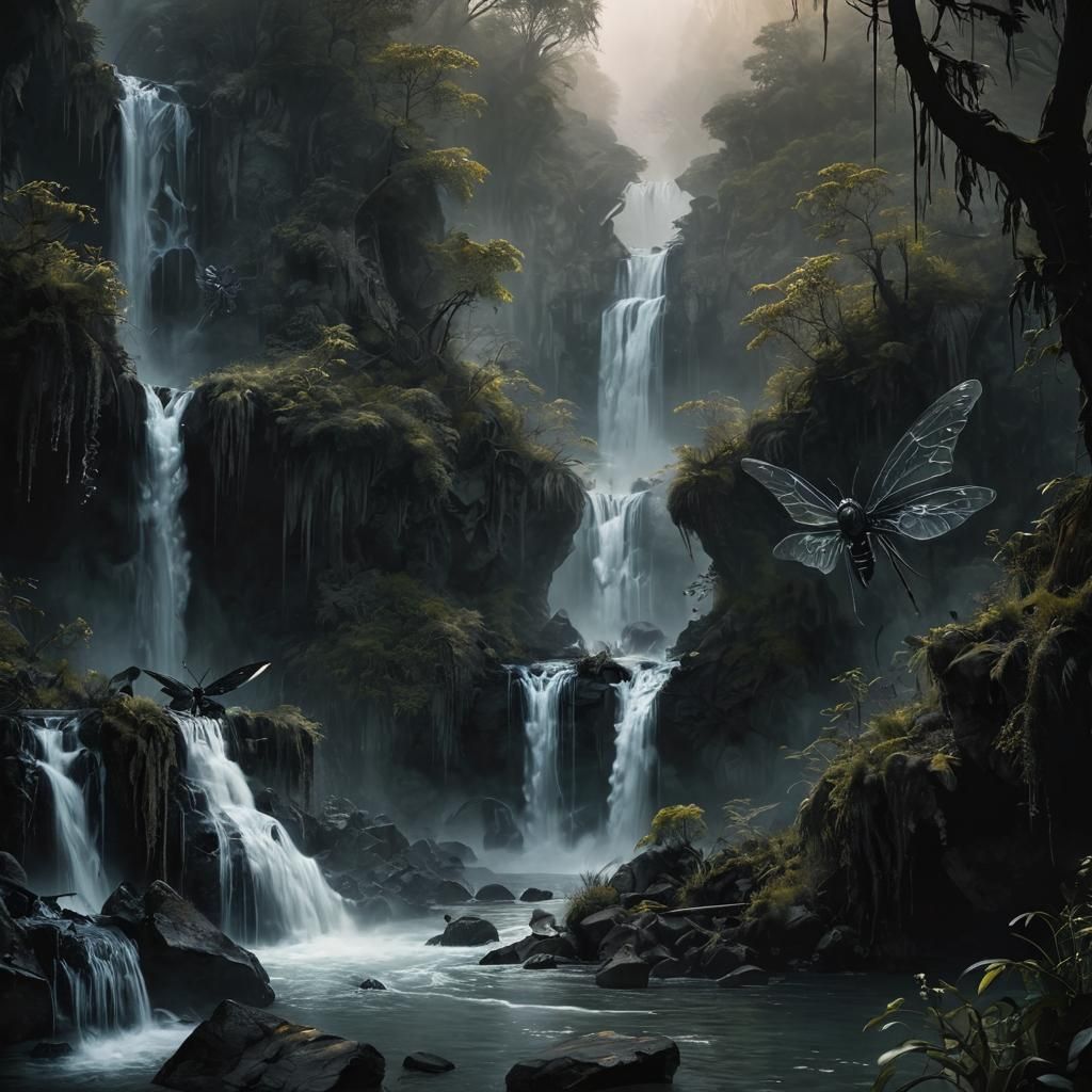 Ethereal Riverscape of Darkness and Enchantment