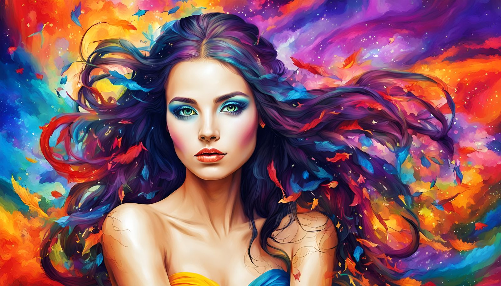 Glamorous Fantasy Maiden in Vibrant Portrait
