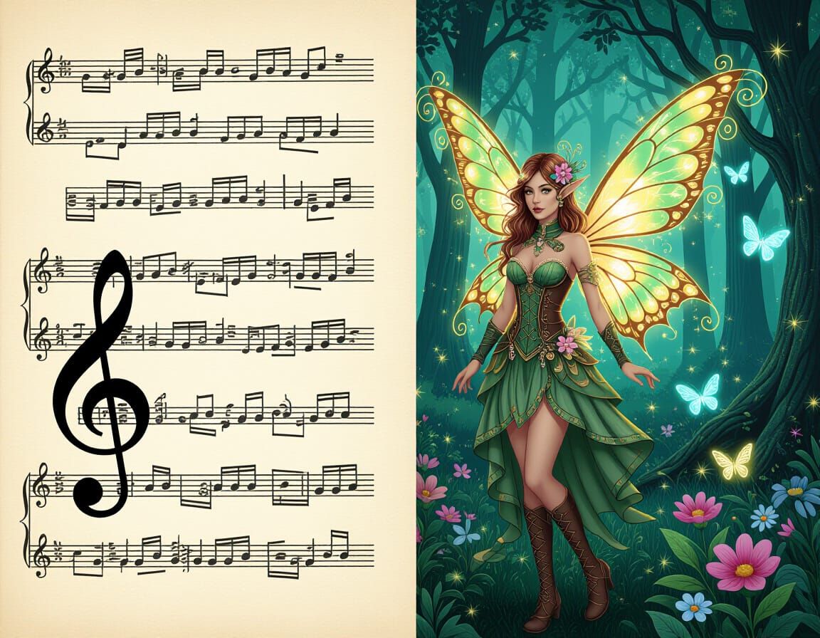 Steampunk Synthwave Flower Fairy in Enchanted Forest