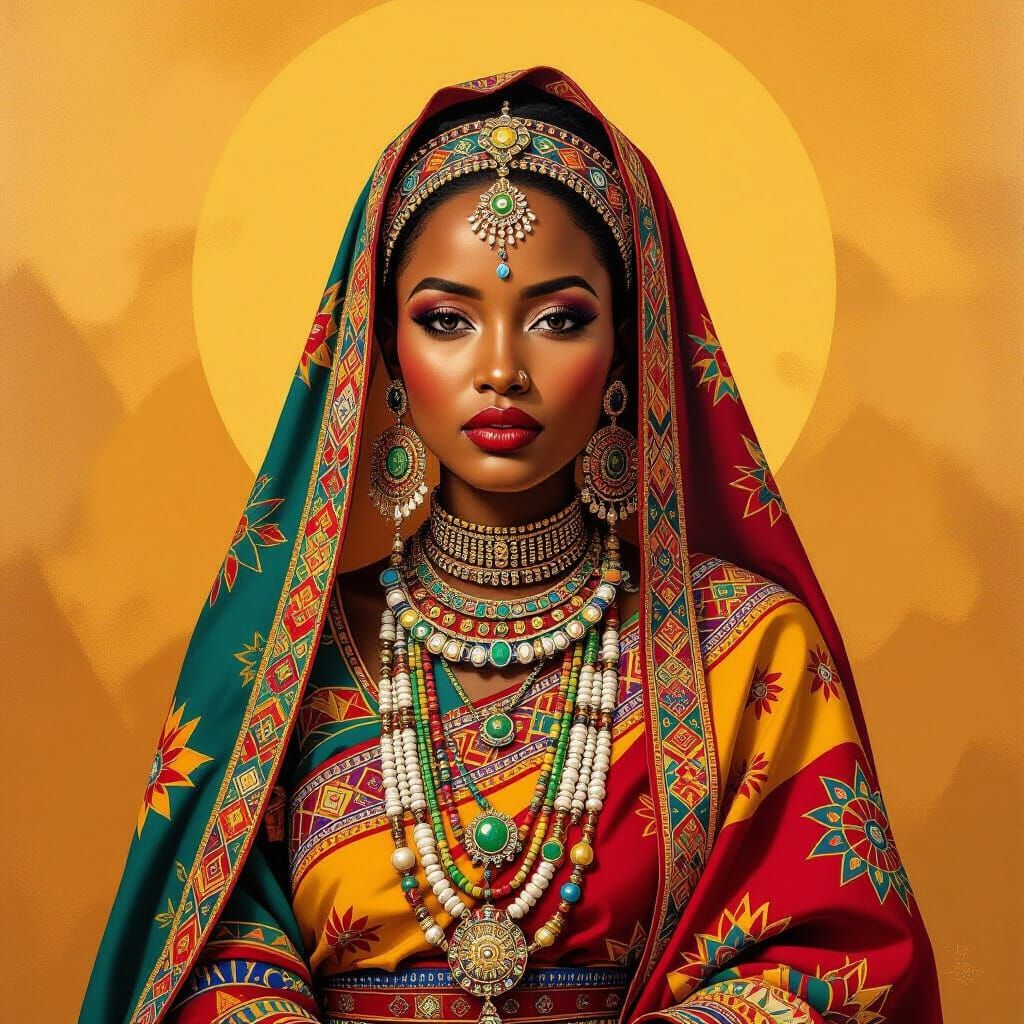 Ethiopian Talismanic Figure in Vibrant Traditional Attire