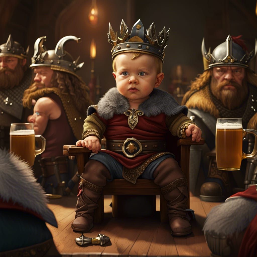 Young Viking King Rules with Determination in Tavern Party S...