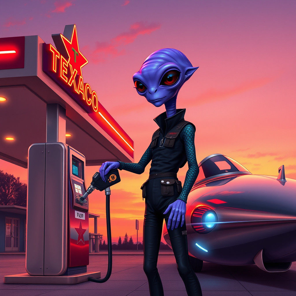 Galactic Texaco Encounter in a Vibrant Retro-Futuristic Aest...