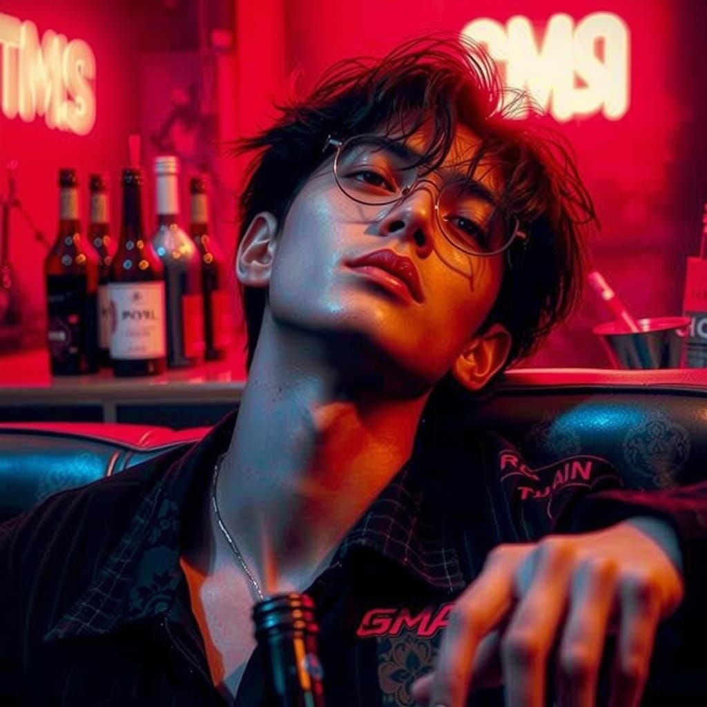 Handsome Ulzzang in Neon Glowing Booth