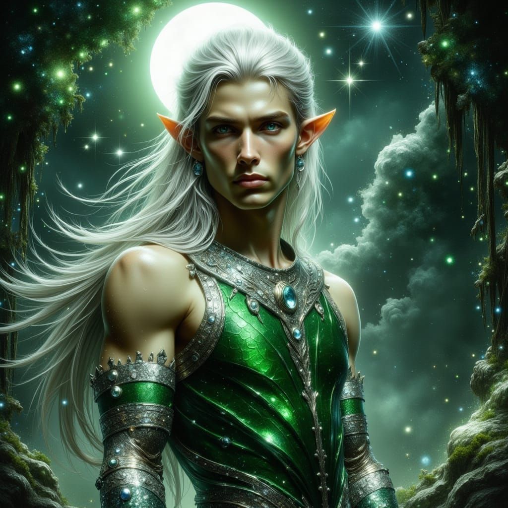 Silver Elf in Moonlit Glade