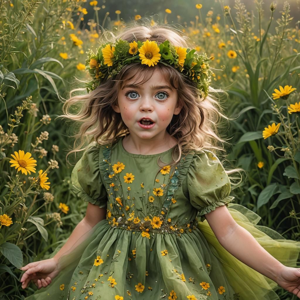 Young Girl in Whimsical Floral Wonderland