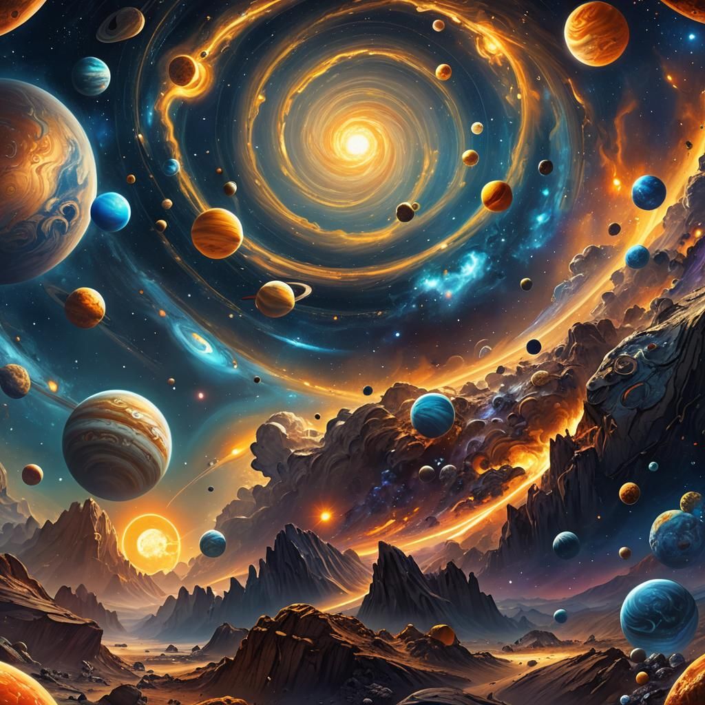 Breathtaking Solar System in Epic Fantasy Style