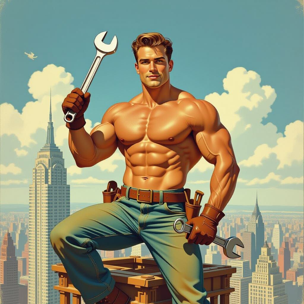 Construction Worker Pinup Art Deco Style