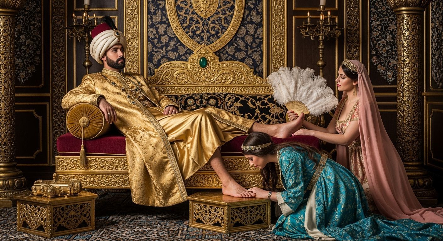 Ottoman Sultan Lounging in Royal Harem