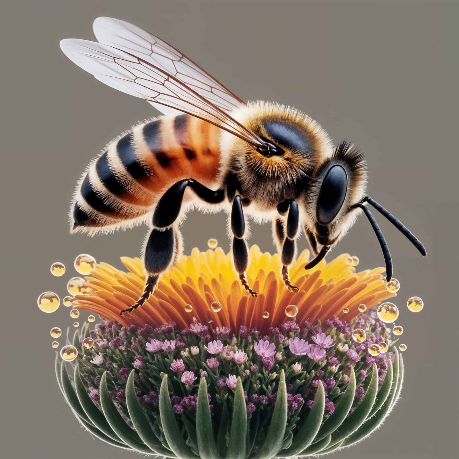 A Bee's Serene Dance in Vibrant Floral Wonderland