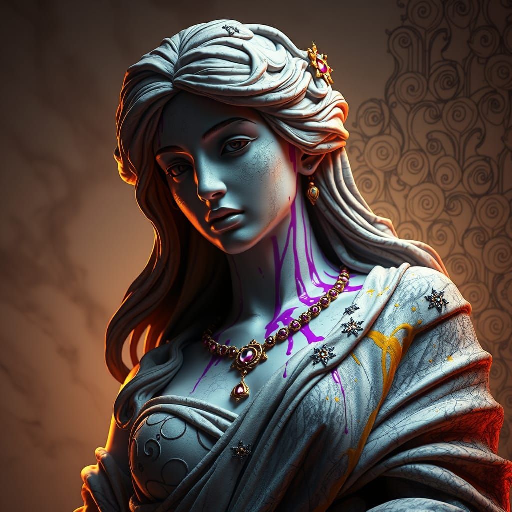 Surreal Dark Fantasy Goddess in Stone