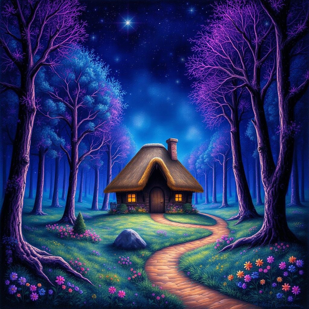 Ethereal Cottage in Whimsical Forest Landscape