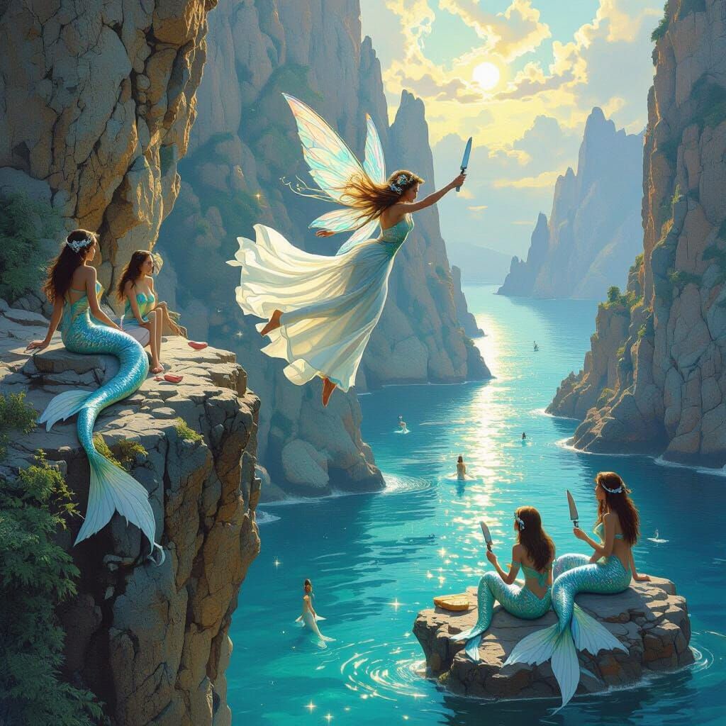 Fairy Backflip into Mermaid Cove: A Fantasy Illustration