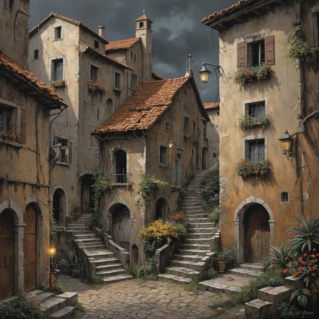 Grim Dark Fantasy Landscape in Bleak, Gothic Style