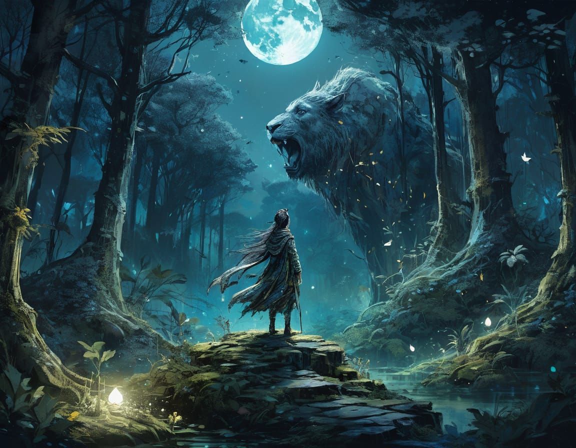 Moonlit Fantasy Forest Illustration
