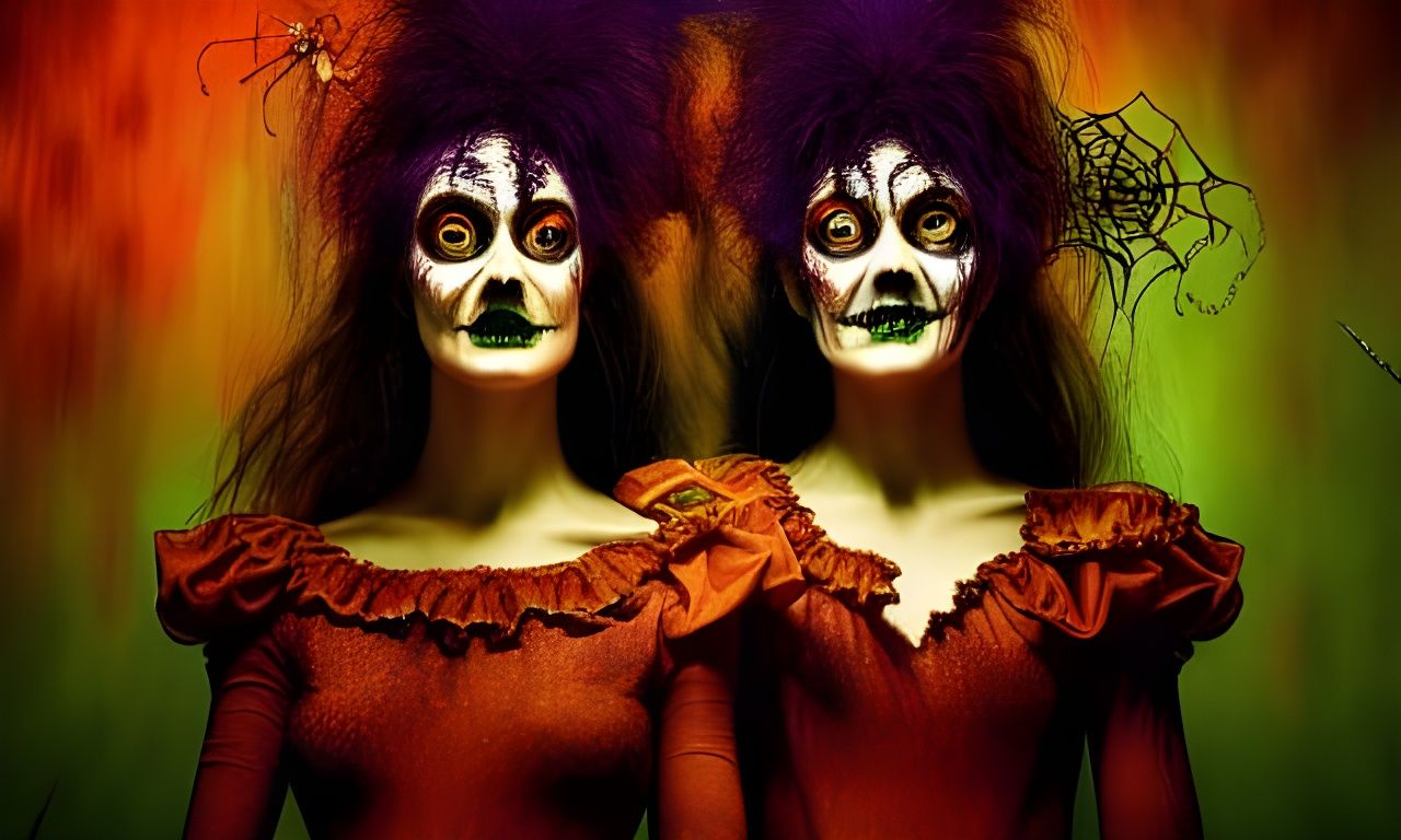 Grotesque Hypermaximalist Double-Headed Girl in a Sinister H...