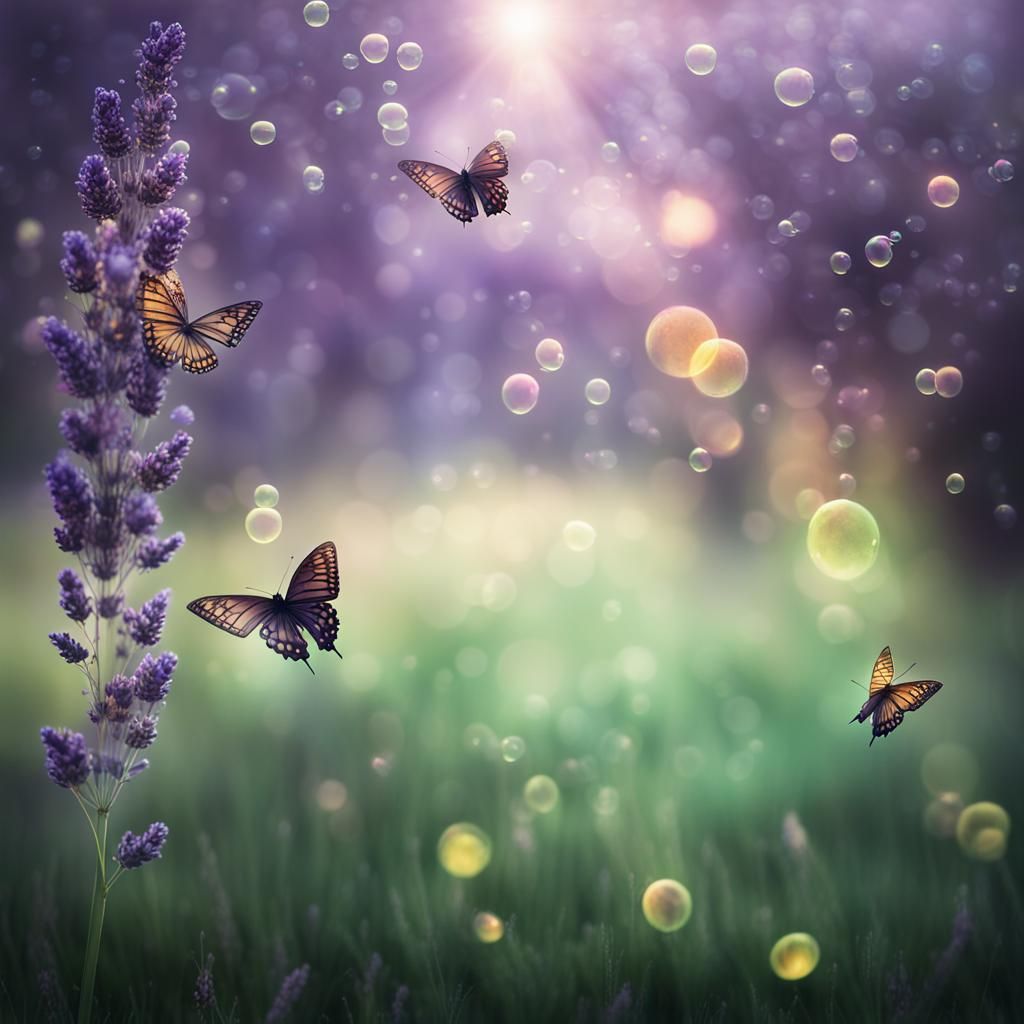 Mystical Dreamscapes with Lavender Mist and Glowing Butterfl...
