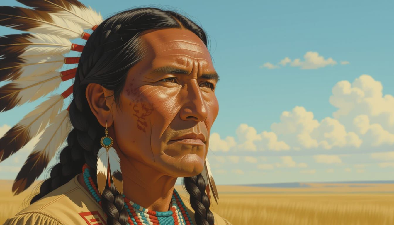 Lakota Sioux Portrait with Roman Art & Manga Fusion