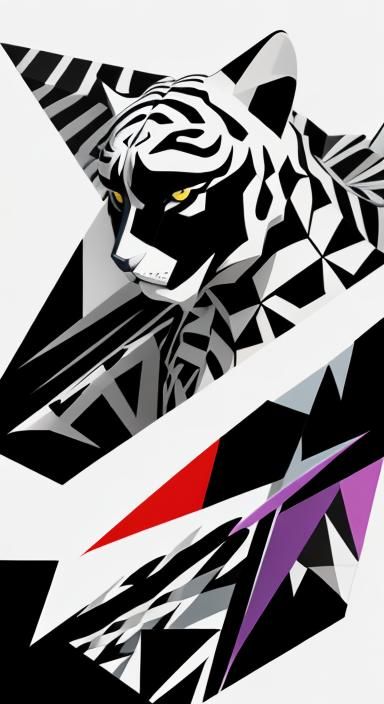 Bold Cubist Portrait of a White Tiger