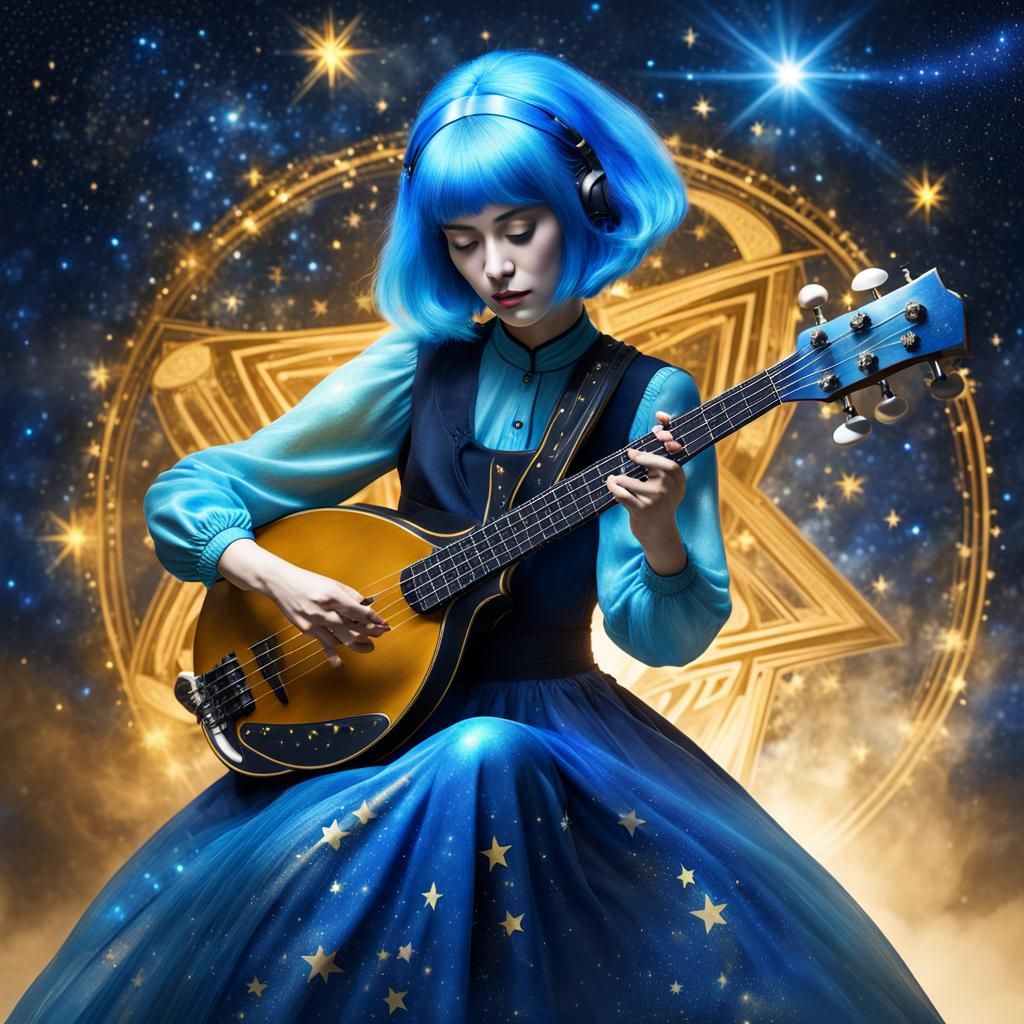 Glorious Interstellar Musician in Blue Hues