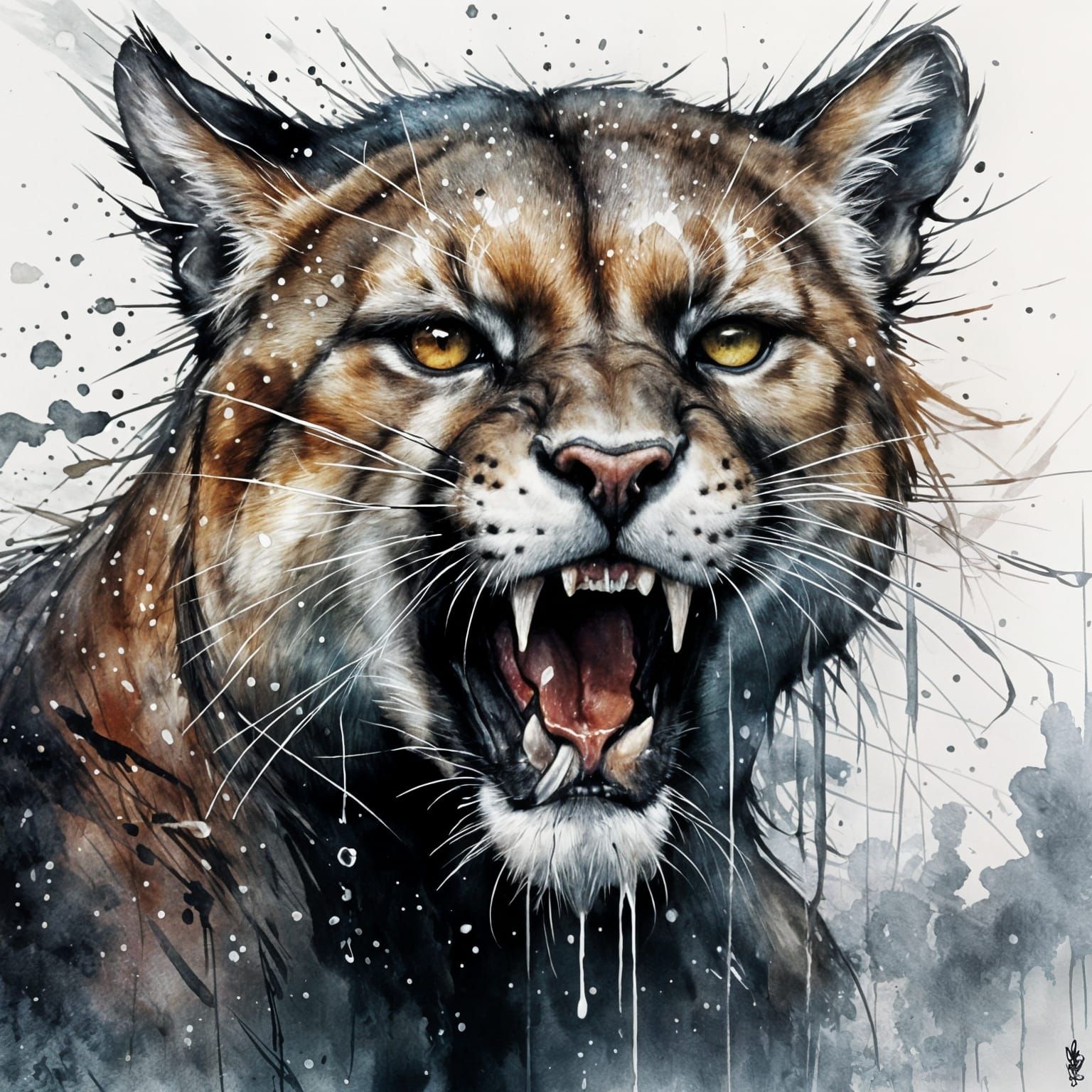 Cougar Roaring in Rain, Graphic Novel Style