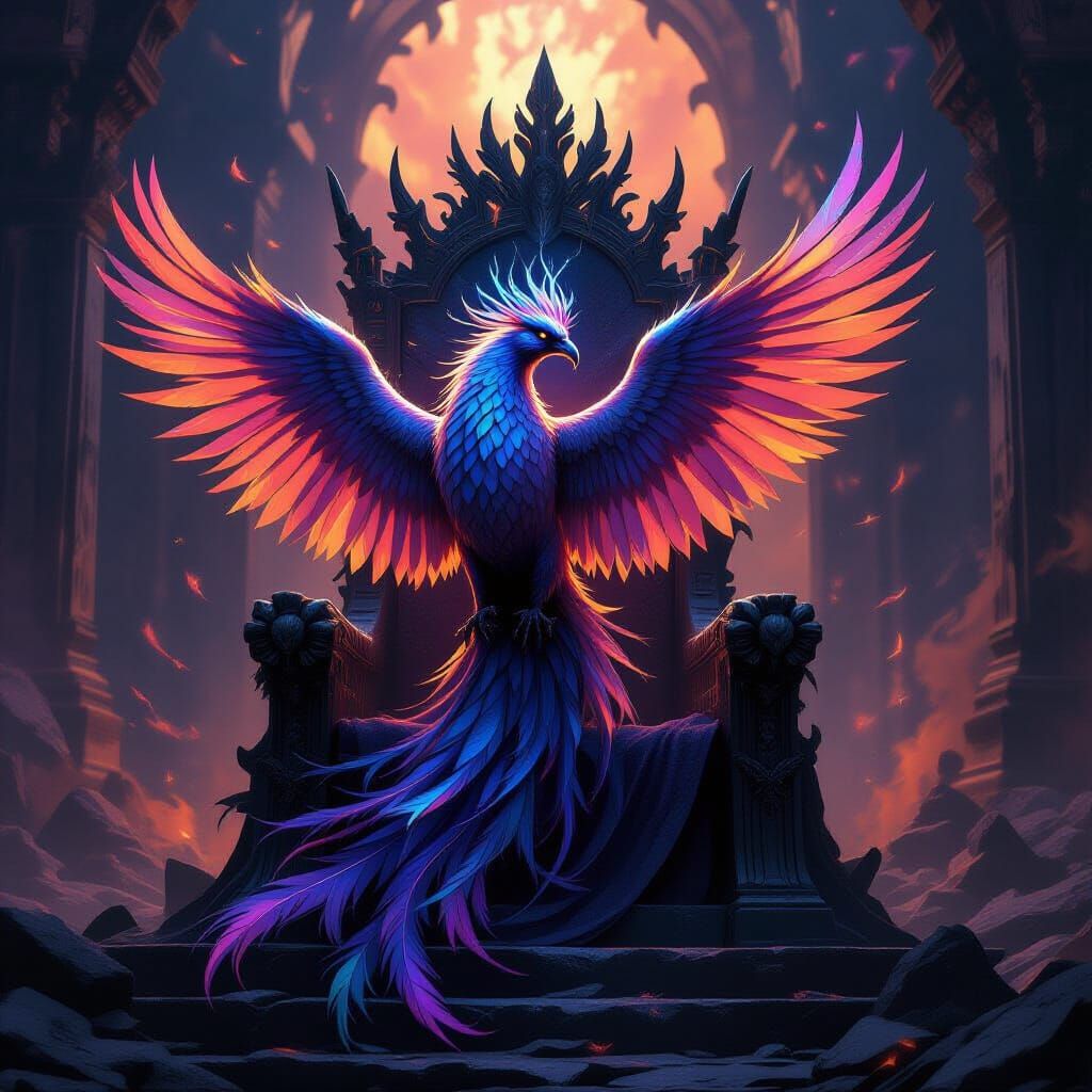 Majestic Phoenix on Obsidian Throne with Starlight Crown