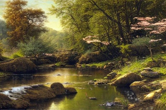 Landscape of Dogwoods in Serene Oil Painted Beauty