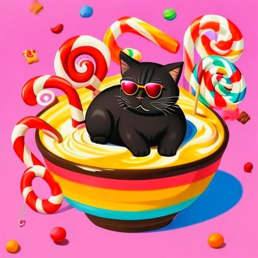 Candy Cat Lollipop in Candyland Gouache Style