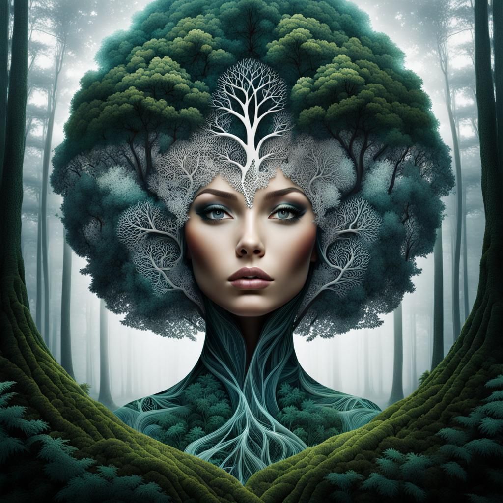 Surreal Forest Goddess in Harmony with Nature