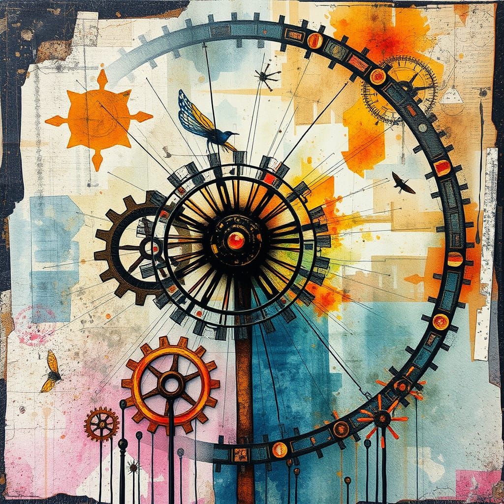 Dandelion Gears in Surrealist Aquarelle Style